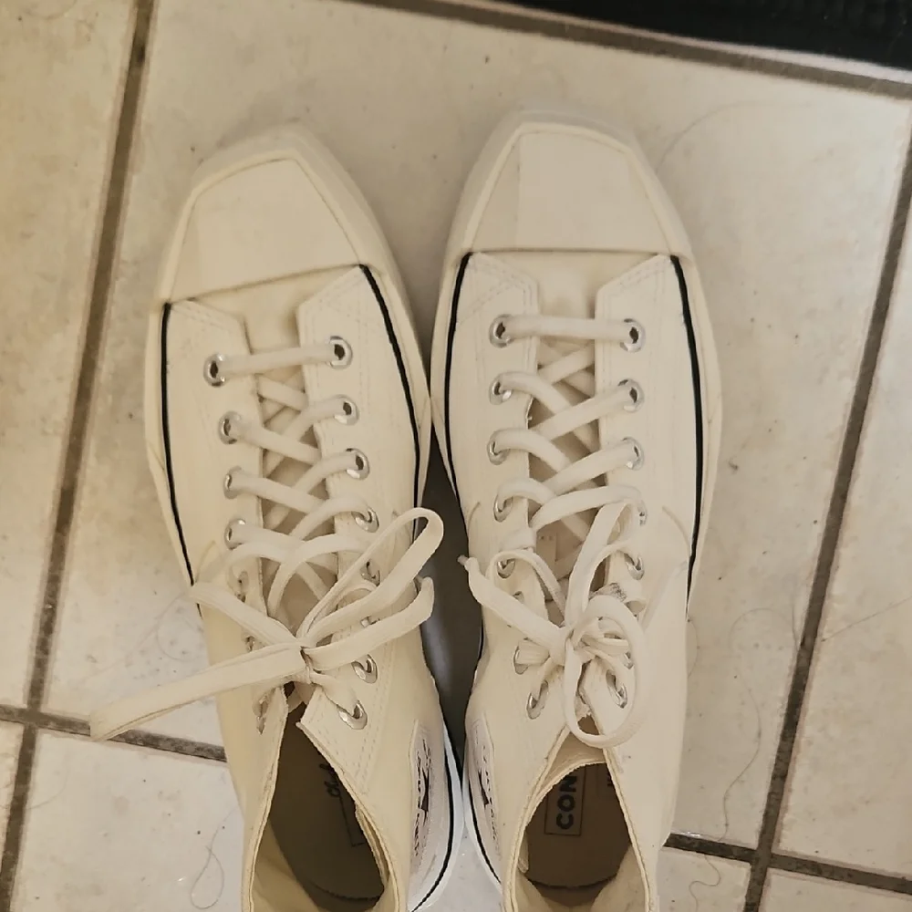 Converse High Top Platform Sneakers in Cream with Black Stripe - Picture 3 of 6
